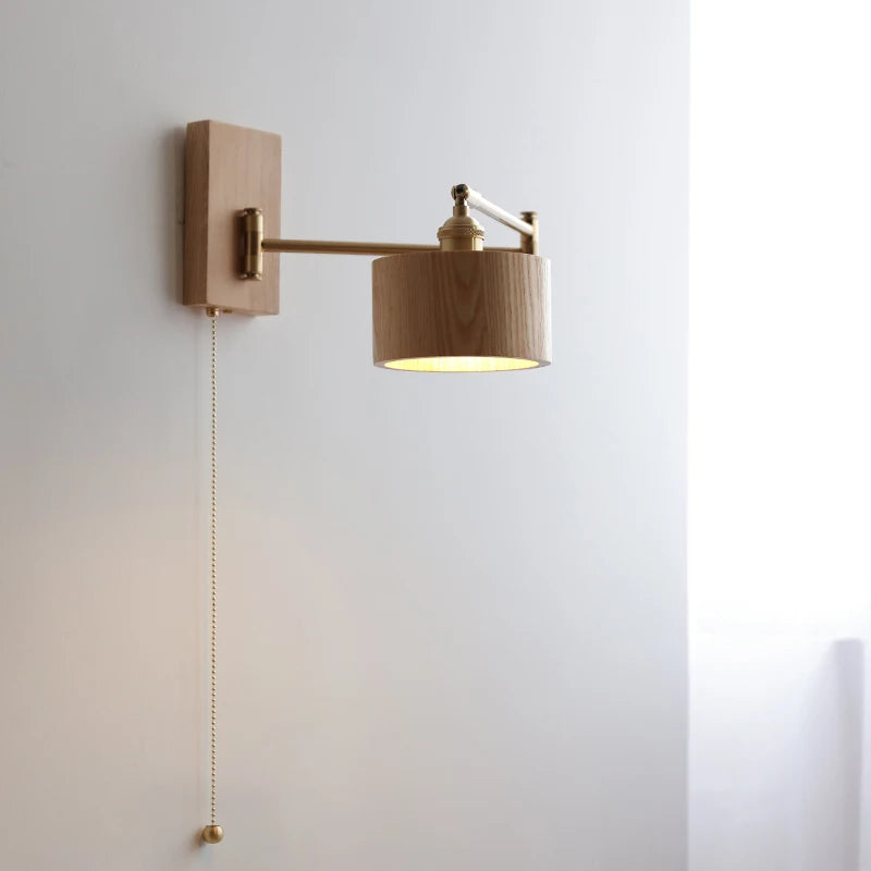 Walnut Ash Wood LED Wall Lamp Sconce Beside Pull Chain Switch Plug In Home Indoor Lighting Bathroom Mirror Stair Light