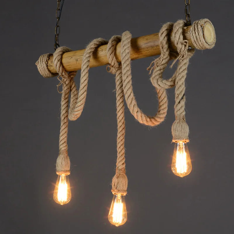 Retro Rope Pendant Lights Industrial Vintage Loft LED Hanging Lamp Home Living Room Dining Tables Decoration Pendant Lamp