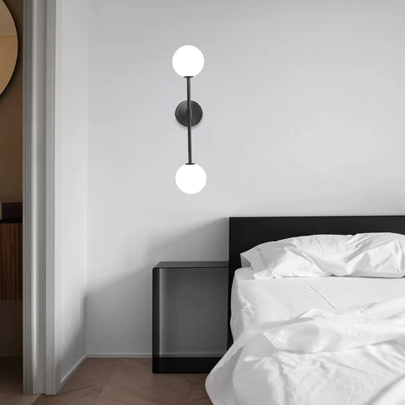 Modern Led Wall Lamp Golden Wall Lights With Milky Glass Round Ball Bedside Wall Lights Double G4 Bulbs Wall Sconce