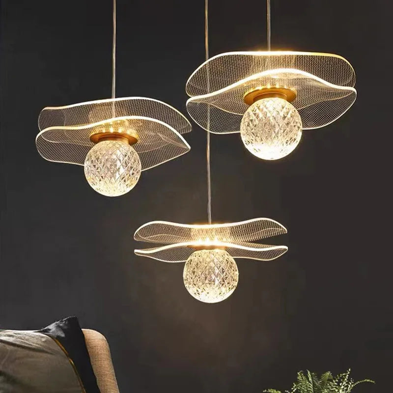 Modern simple lotus leaf pendant lamp can be customized LED crystal pendant lamp at the bedside of the restaurant bar stairs