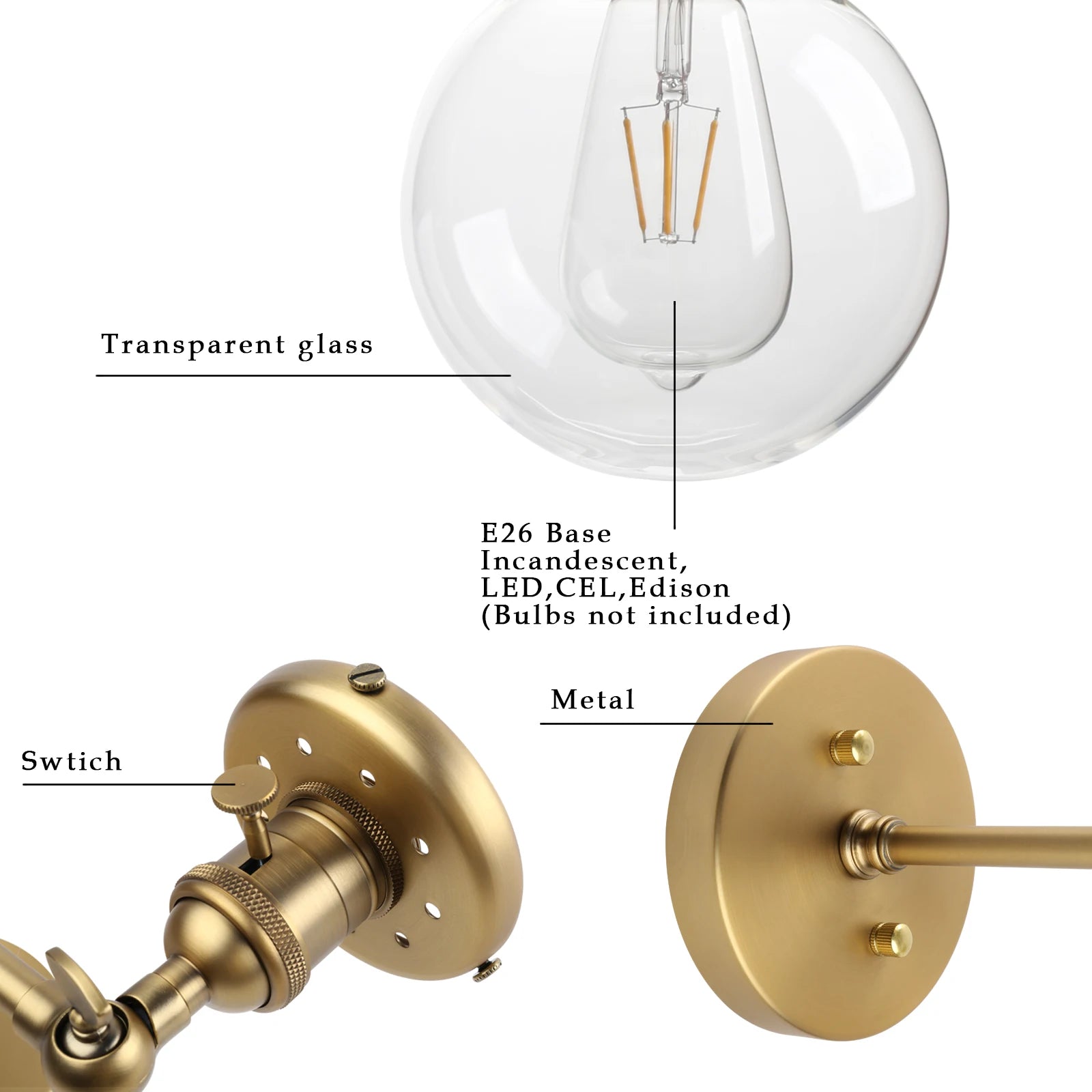 Modern Bedroom Wall Lights Stair Wall Lamp Sconce 5.9'' Globe Glass Double Ball Heads Vintage Indoor Lighting Fixtures