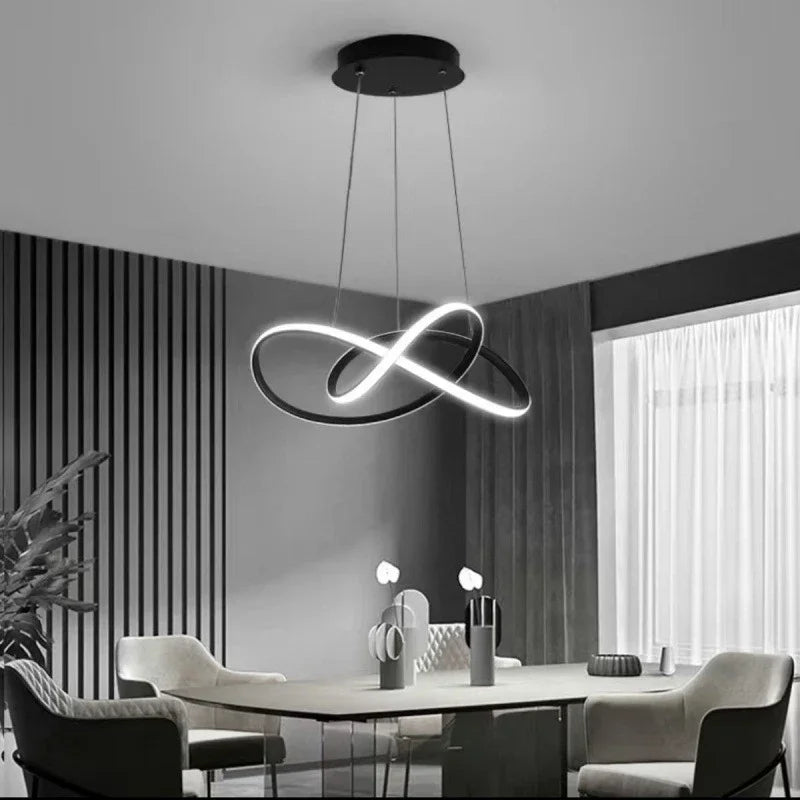 Modern LED Pendant Lights 50/60CM Geometric Lamp Restaurant Lighting Bedroom Living Room Black White Home Decor Ambient Fixture