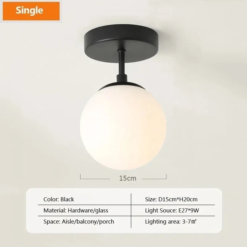 Nordic Glass Ceiling Light LED  White Ball Creative Golden Corridor Lamp Entrance Cloakroom Balcony Bedroom Dining Room Lighting