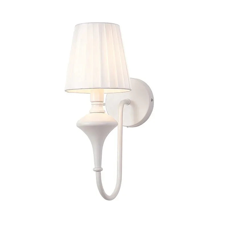 Nordic LED Room Light in The Bedroom Wrought Iron White Bedside Lamp Simple Fabric Wall Lamp