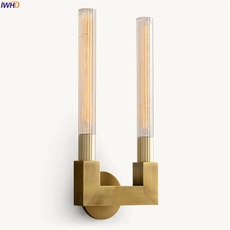 Double Heads Copper LED Wall Light Fixtures Loft North America Style Glass Stair Mirror Bedroom Beside Lamp Wandlamp Edison