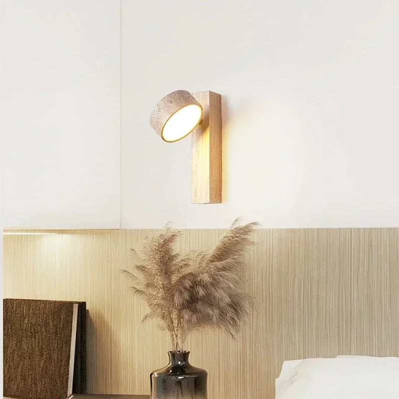 Cream Style Bedroom Bedside Wall Lamp With Pull Switch Wire Rotatable Led Light Stone Homestay Log Wood Walnut Soft Down Lights