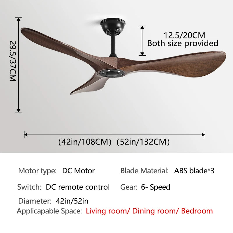 52Inch Ceiling Fan 3 ABS Strong Blade DC 35W Restaurant Fan Support Remote Control 110V 220V Industrial Vintage Ceiling fans