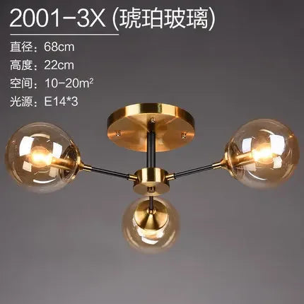 Modern Glass Ball LED Pendant Lights Retro Ceiling Chandelier Dining Bedroom Gold Home Decor Hanging Lamp Fixtures