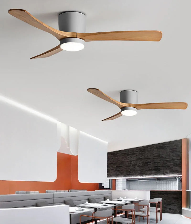 Low Profile Ceiling Fan With Lights 3 Carved Wood Fan Blades Noiseless Reversible Motor Remote Control Flush Mount