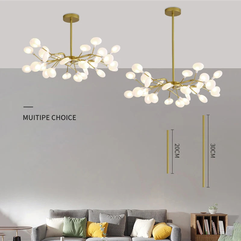 Nordic Glass Modern Firefly LED Chandelier Light Tree Branch Pendant Lamp Indoor Lighting Decorative Hanging Lamp For Home