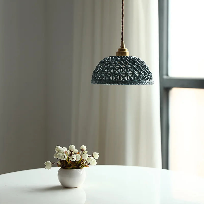 Bule Ceramic Modern LED Pendant Lamp Beside Bedroom Restaurant Cafe Bar Copper Nordic Hanging Light Luminaira Lighting