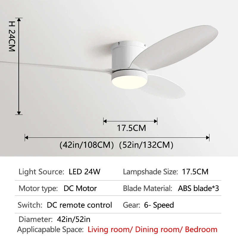 52inch Low Floor Ceiling Fan Light Black DC Remote Control Led Fan Llights Indoor Restaurant 110V 220V With Fan Chandelier