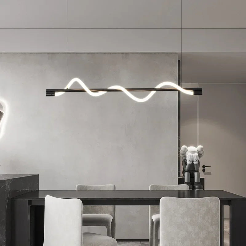 Modern Minimalist Chandelier Linear Design Strip Led Pendant Lamp for Living Dining Room Kitchen Island Lighting Fixture