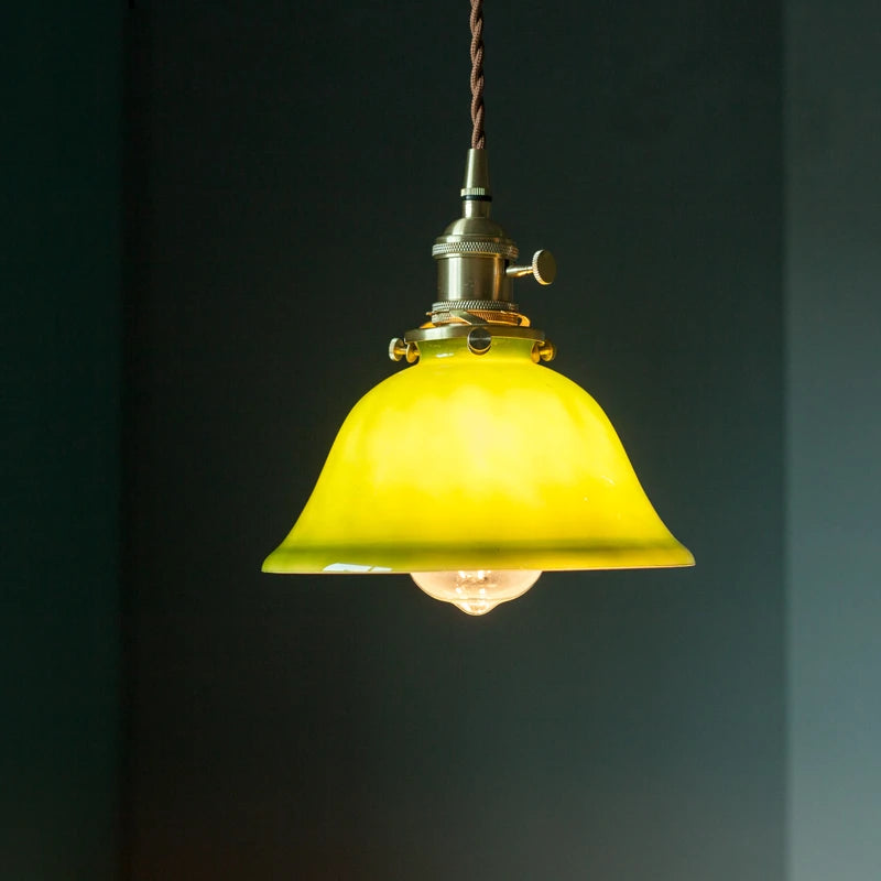 Vintage Green Glass LED Pendant lights Fixtures Japanese America Style Copper Socket Coffe Restaurant Hanging Lamp