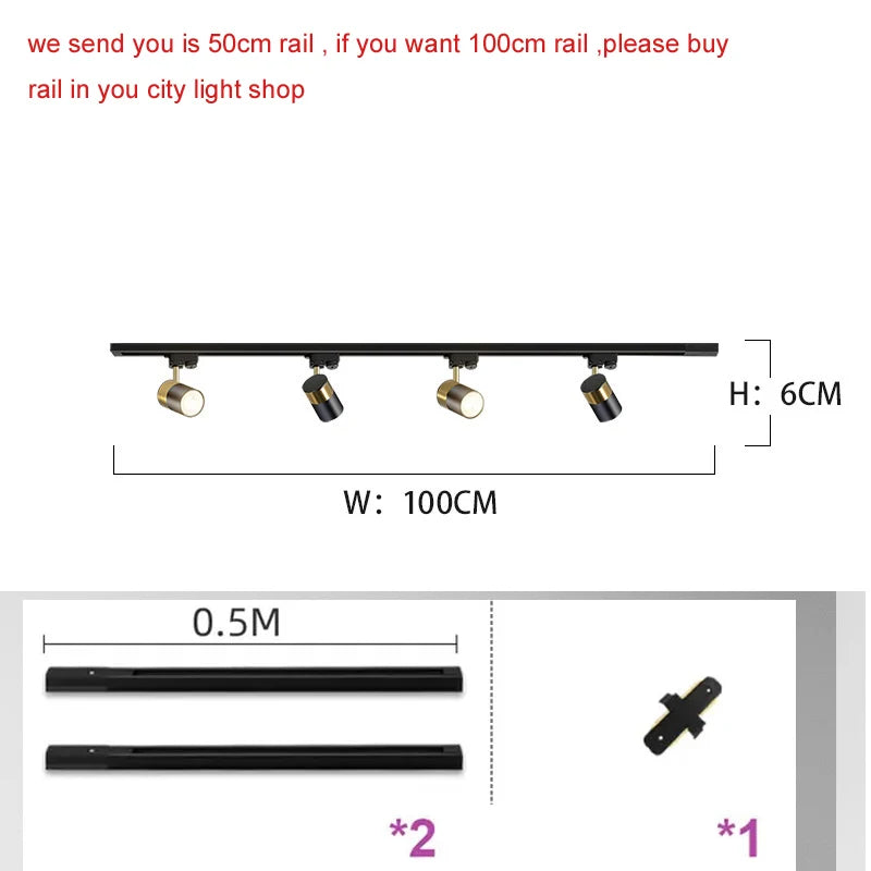 Track Light Spotlight GU10 Replaceable Bulb Led Ceiling Lighting 110-265V Track Lamp Rail Lighting for Living Room Shop Kitchen