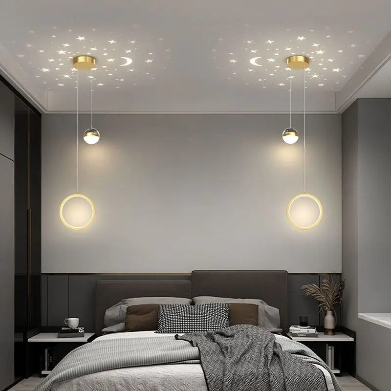 Starry Sky Projection Style Circular Led Pendant Light Living Room Dining Room Bedroom Cafe Indoor Lighting Decoration