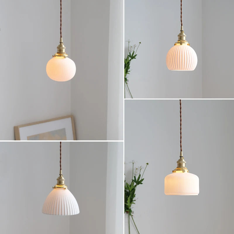 Copper Ceramic Ball LED Hanging Light Fixtures Hanglamp Bedroom Dining Living Room Lights Nordic Modern Pendant Lamp