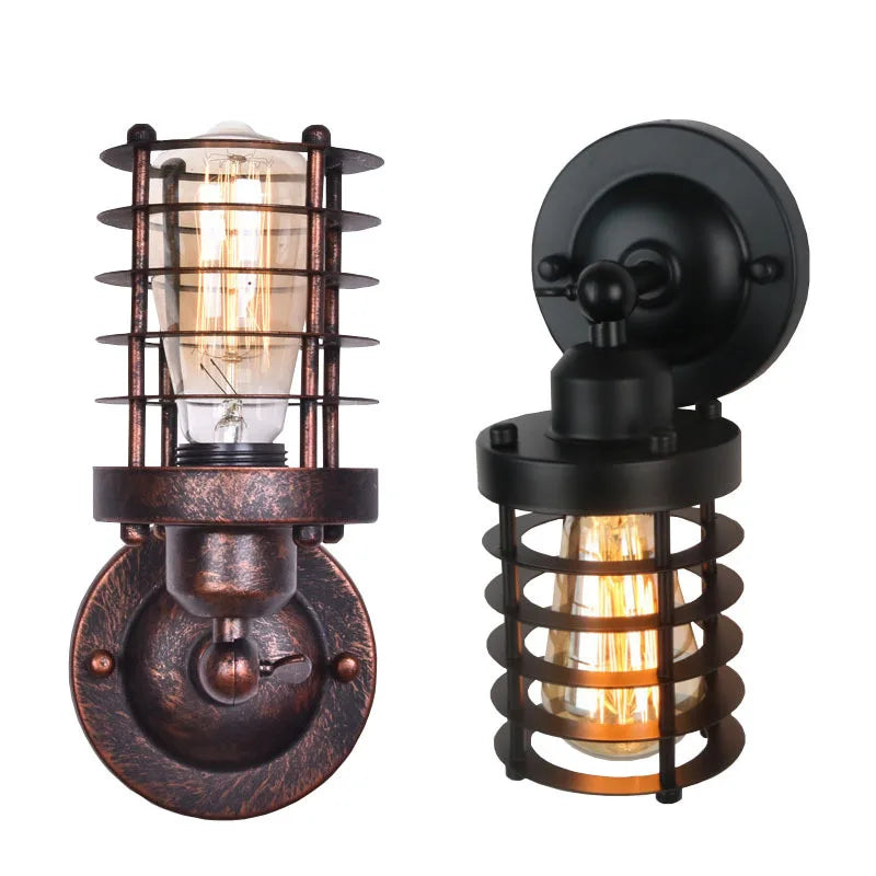 American Simple Loft Wall Light Country Industrial Retro Indoor Wall Lamp for Bedroom Living Room Bar Aisle Wrought Iron Sconce