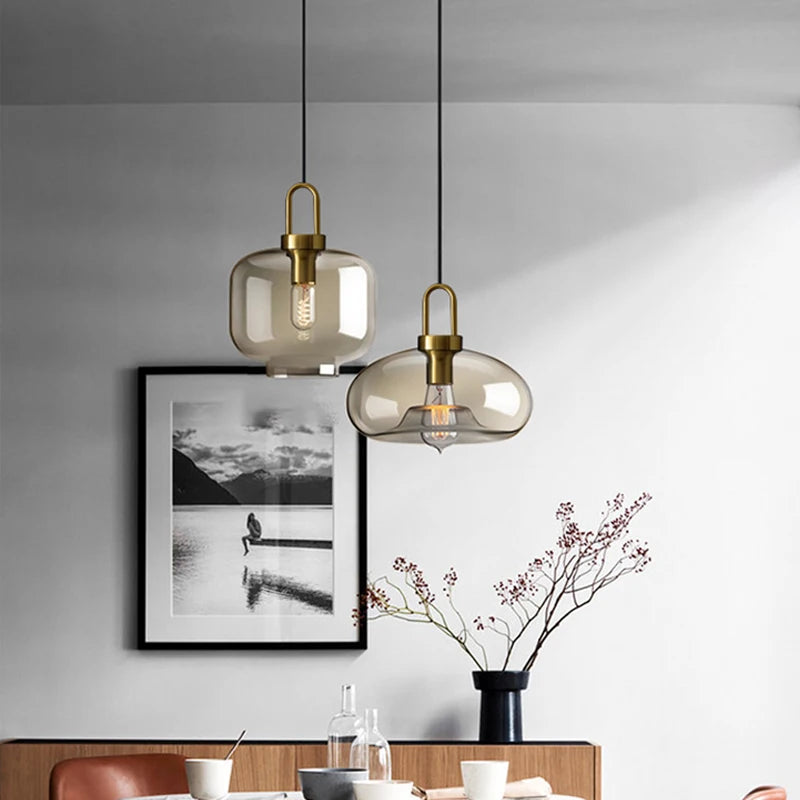 Nordic Glass Pendant Light Modern loft hanging lustre industrial decor Lights Fixtures E27/E26 for Kitchen Restaurant Lamp