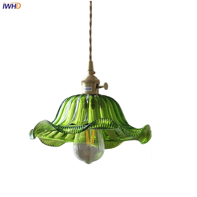 Green Glass LED Pendent Lamp Home decor Aisle Bedroom Balcony Adjustable Modern Simple Stair Hanging Light Fixture Lamparas