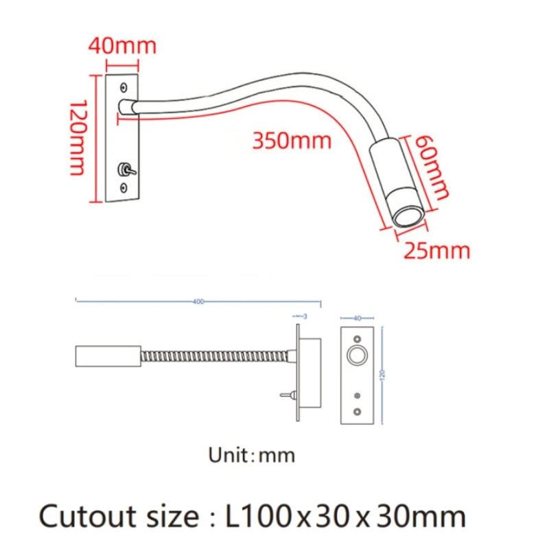 Topoch Recessed Wall Mounted Reading Light Sconces Bedside Headboard Bedroom Spotlight with Switch 3W LED AC100-240V Room Decor