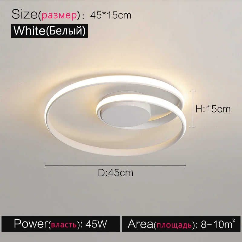 Ring LED Bedroom Ceiling Light Living Room Lighting Fixture Hotle Ceiling Mounted Lamp Black White Study Lights Home Decoration