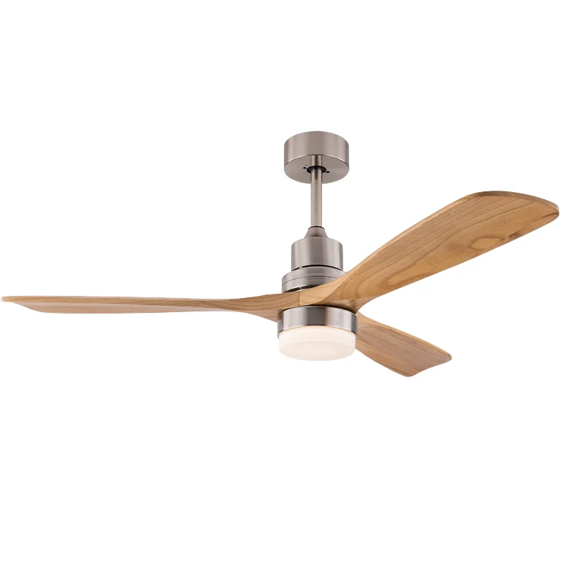 American Style 52 Inch Ceiling Fan with Light Real Wood Fan Blades 3-Color Dimmable, Ideal for Living Room or Balcony