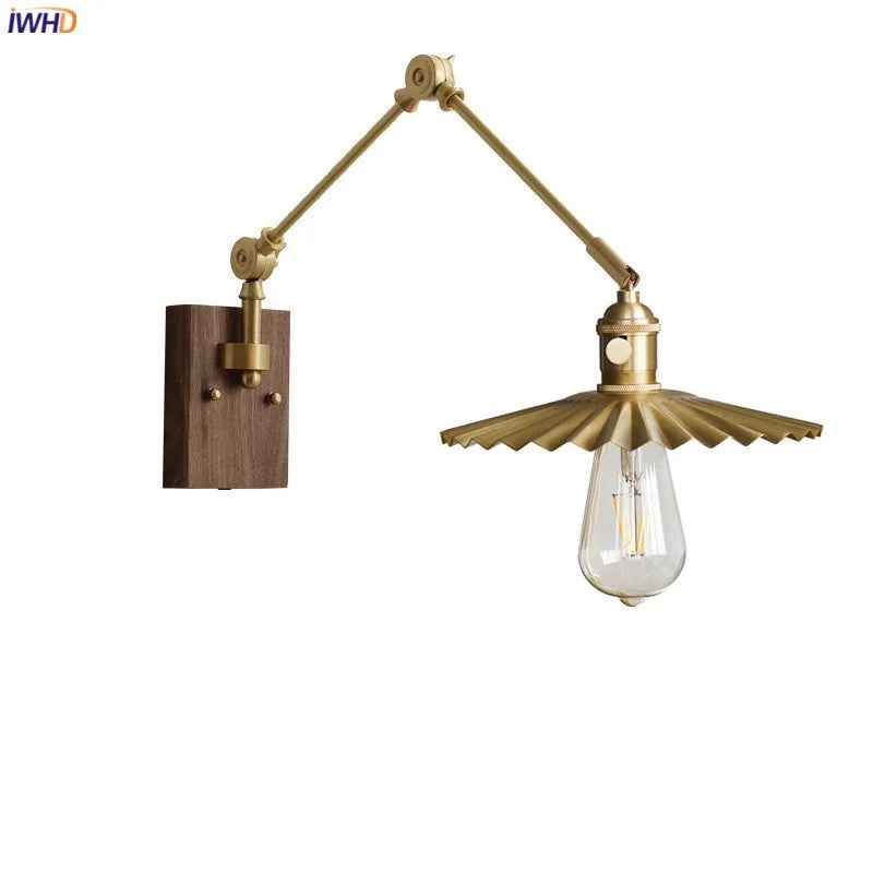 Adjustable Copper Arm LED Wall Lamps Sconce For Living Room Bedroom Pull Chain Plug In Switch Nordic Wall Lights Luminaria