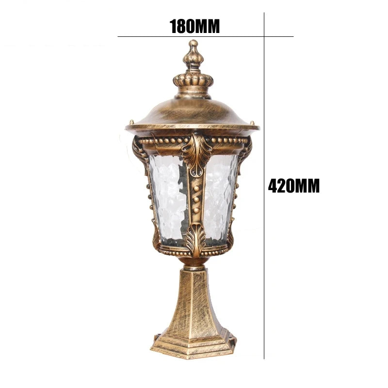 Thickened Die-Cast Aluminum E27 Column Head Lamp With Water Corrugated Glass Lampshade, Pillar Lamp/Courtyard Lamp