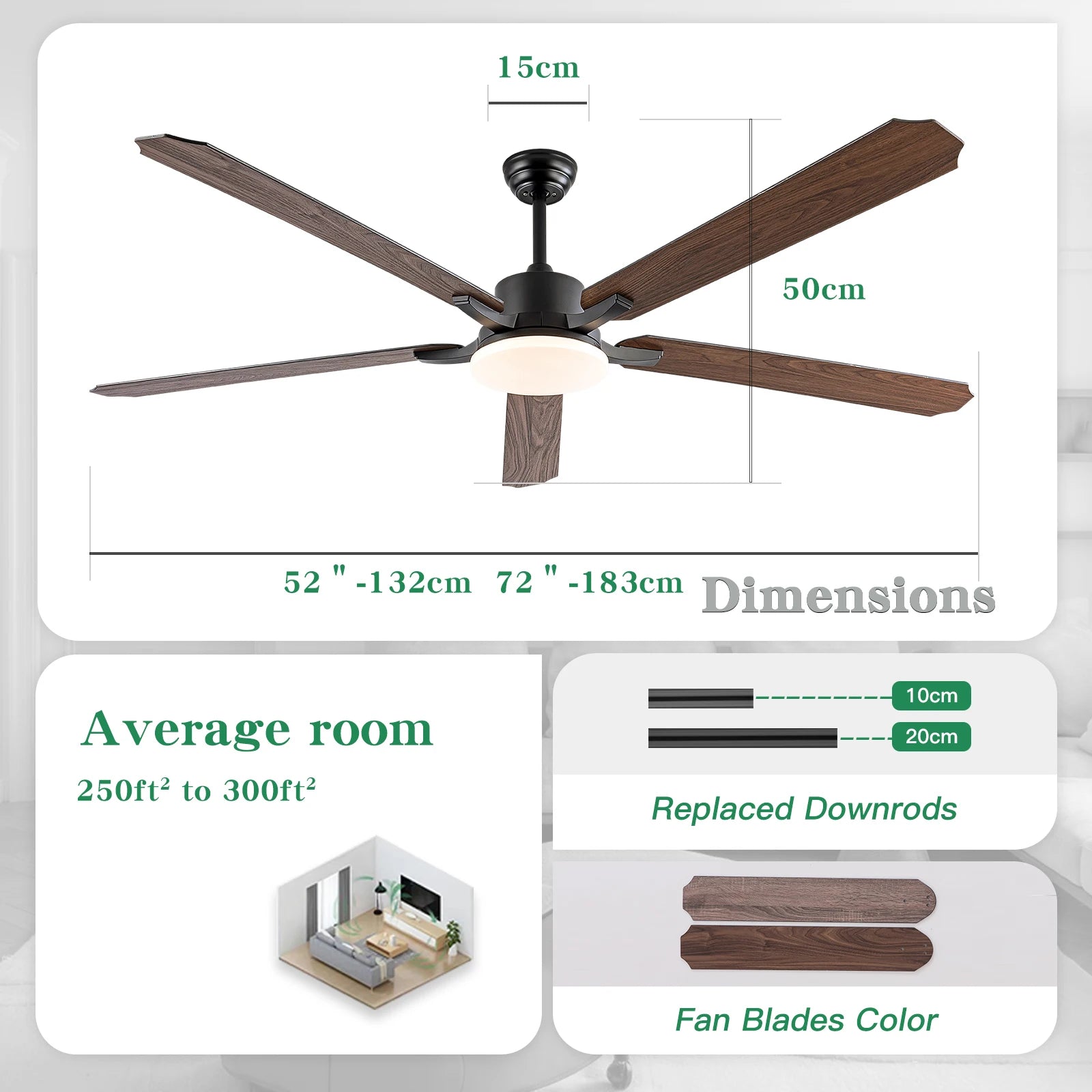 Modern LED 72 inch Ceiling Fan with Wood Blades Remote Control 6 Speed Settings and Quiet Motor Industrial Style Ceiling Fan