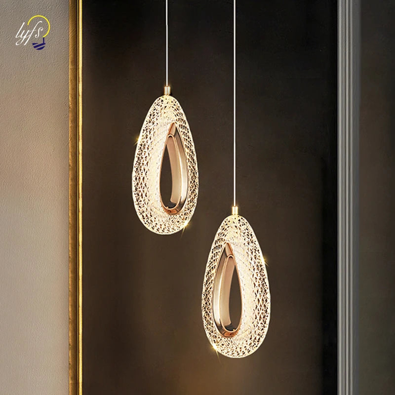 Drop Shape Crystal LED Pendant Lights Indoor Lighting Kids Hanging Lamp For Home Kitchen Dining Table Living Room Decoration