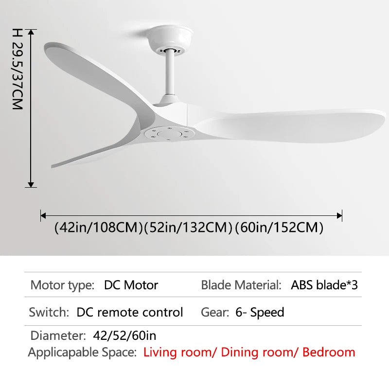 42 52 60 Inch Ceiling Fan Industrial ABS blade No Light Support Remote Control Decorative Blower ABS Retro Large Fans