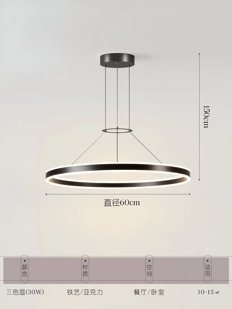 Minimalist Led Pendant Lamp For Modern Living Room Bedroom Dining Kitchen Black Ring Hanging Ceiling Chandelier Lighting Fixture