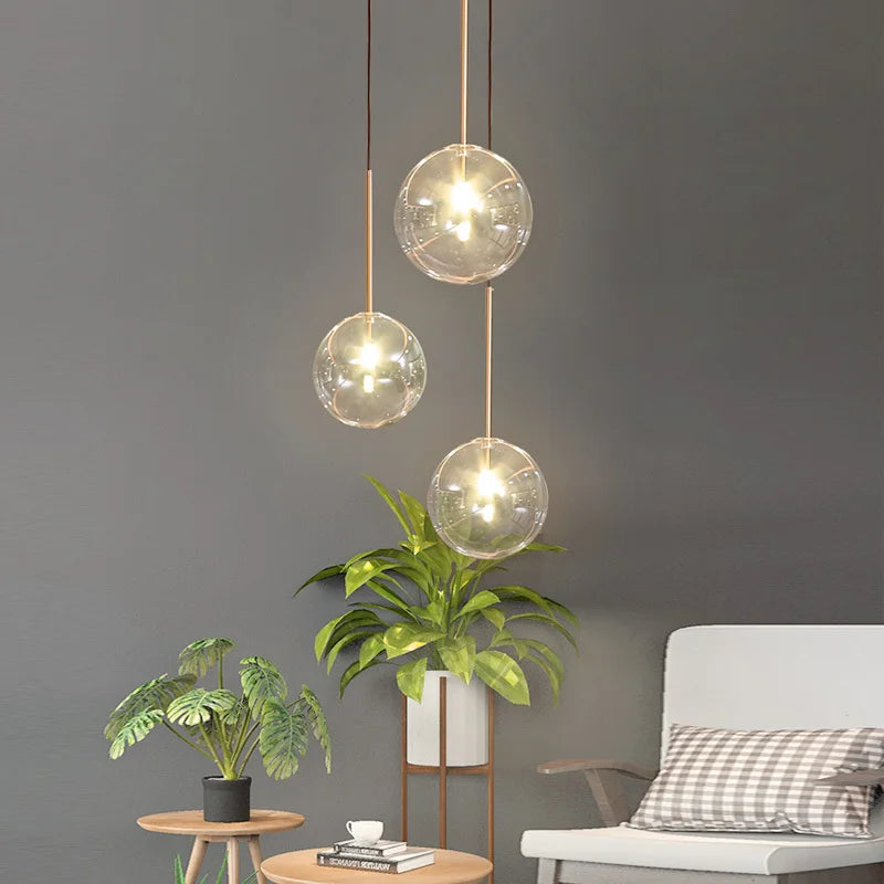 Modern Luxury Glass Ball Chandelier Lighting Fixtures Living Room Bedroom Decor Pendant Lights Restaurant Stairs Hanging Lamp