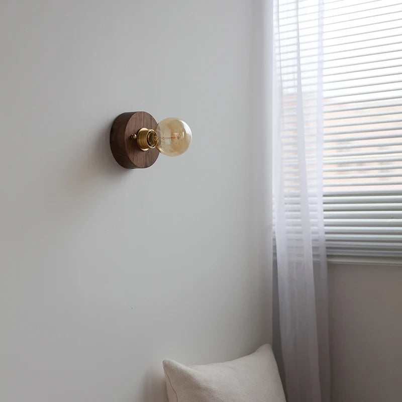 Japanese Style Vintage LED Wall Beisde Lamp Pull Chain Switch Plug in Walnut Ash Wood Copper Bathroom Mirror Stair Light