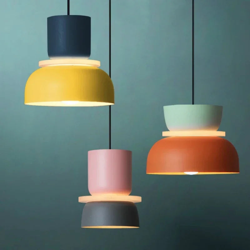 Simple Macaron Led Pendant Lamp Colorful Iron Hanging Suspension Study Bar Dining Bedside Bedroom Chandelier Lighting