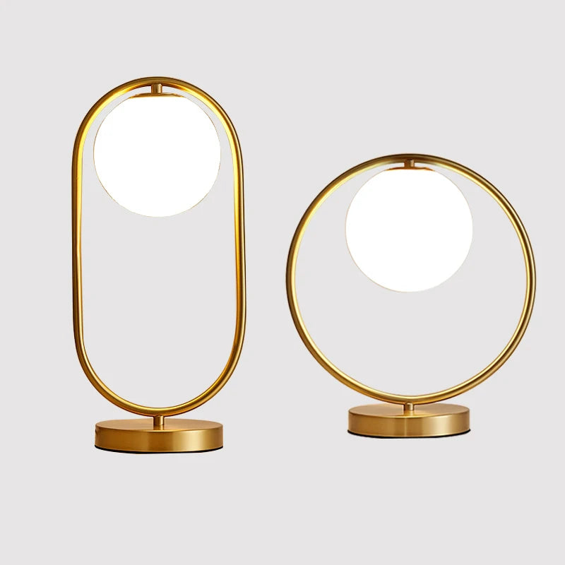 Nordic Art Deco Golden Body Table Lamp Metal Base Plate Modern Minimalist Frosted Glass Led Desk Lamp For Study/Bed Room