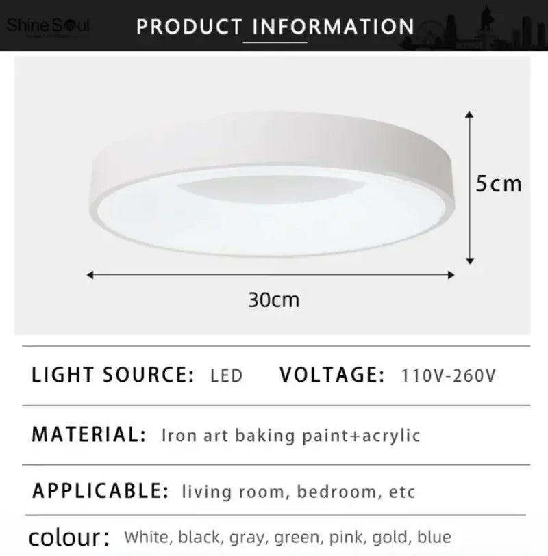 LED Nordic Ceiling Light Circular Wood Grain Macaron Lamp Modern Bedroom Study Balcony Children's Room Dimmable Home Light