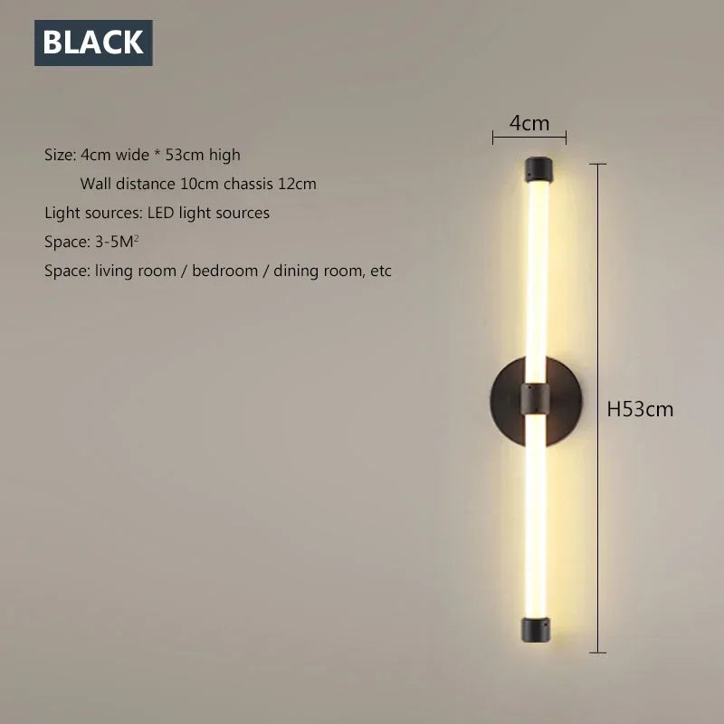 Modern LED Wall Lamp 53CM Long Strip Black Gold Light Restroom Aisle Bedside Bedroom Living Room Home Decor Led Fixture Lustre