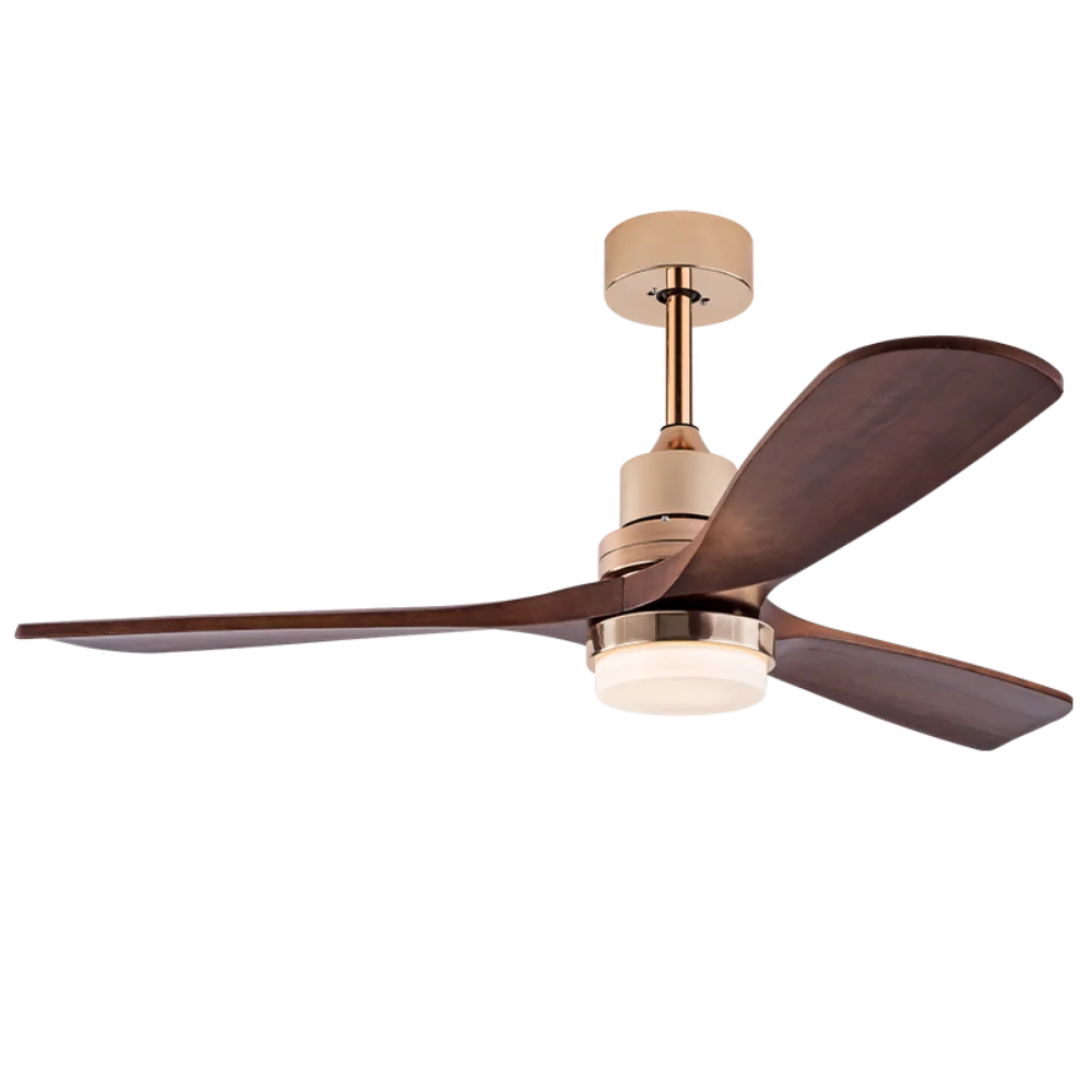 American Style 52 Inch Ceiling Fan with Light Real Wood Fan Blades 3-Color Dimmable, Ideal for Living Room or Balcony