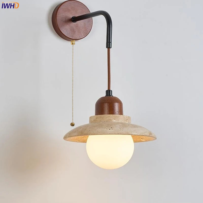 Nordic Yellow Travertine Wall Light G9 LED Bulb Walnut Canopy With Switch Wall Lamp Bedroom Home Room Decoration Lampara