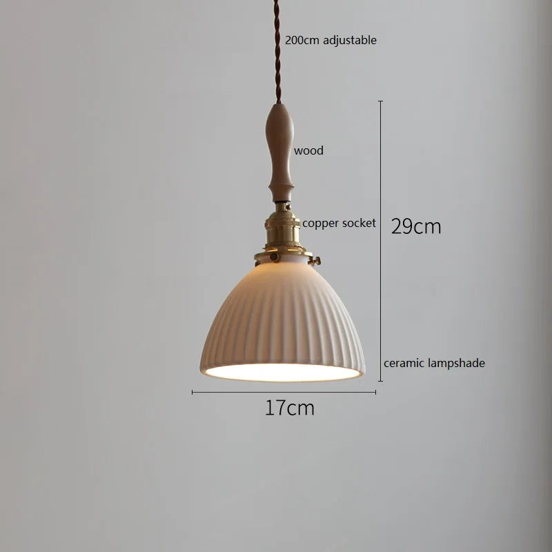 Ceramic Copper LED Pendant Lighting Fixtures Wood Hangle Home Decor Stair Bedroom Living Room Light Modern Hanging Lamp