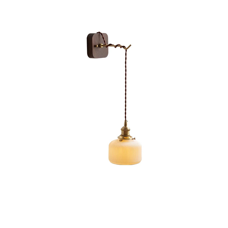 Ceramic Ball LED Wall Lights Fixtures Pull Chain Switch Plug In Walnut Canopy Copper Wandlamp Bathroom Bedroom Beside Lamp