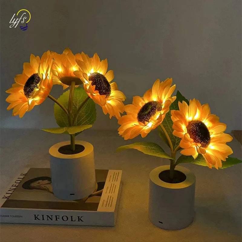 LED Night Light Rechargeable Sunflower Lights Interior Lighting Bedroom Bedside Desktop Decoration Table Lamp Night Lamps