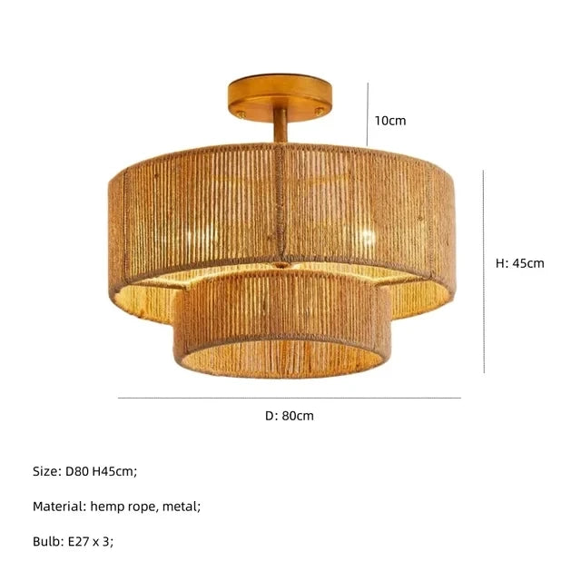 Minimalism Wabi Sabi E27 Led Pendant Lights Dining Room Retro Hemp Rope Round Ceiling Lights Restaurant Light Fixtures Led Lamp