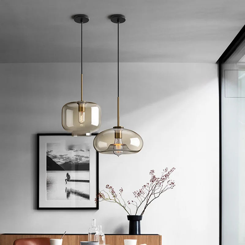 Nordic Industrial Glass Pendant Lights for Dining Room Kitchen Fixture E27 Hanging Lamp Restaurant Bar Loft Decor Chandelier