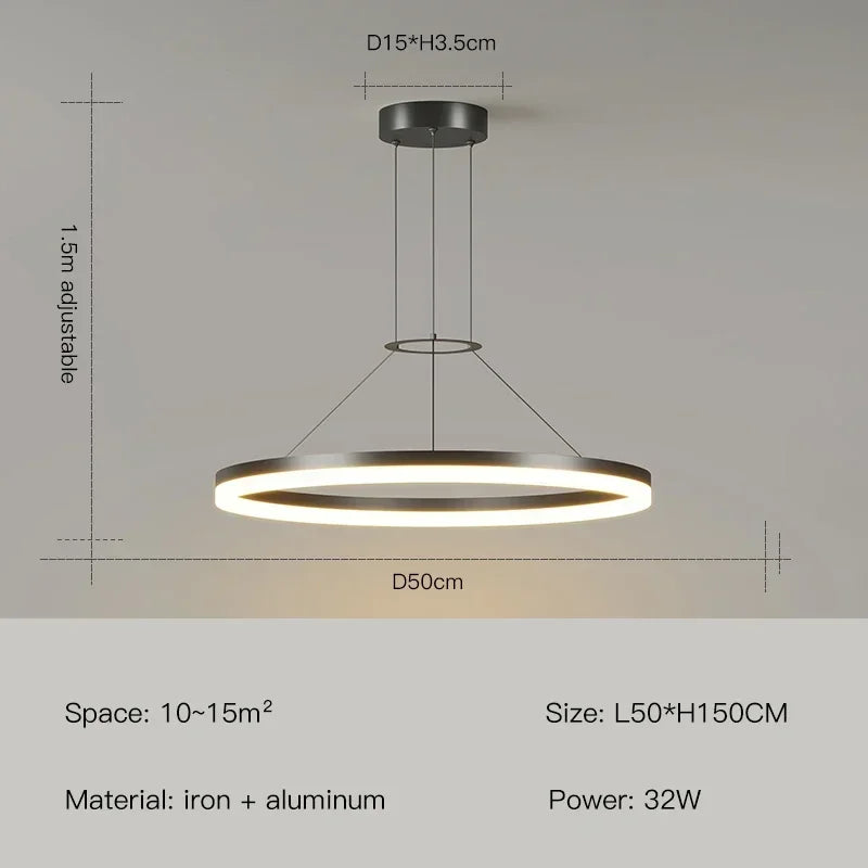 Minimalist Led Pendant Lamp For Modern Living Room Bedroom Dining Kitchen Black Ring Hanging Ceiling Chandelier Lighting Fixture