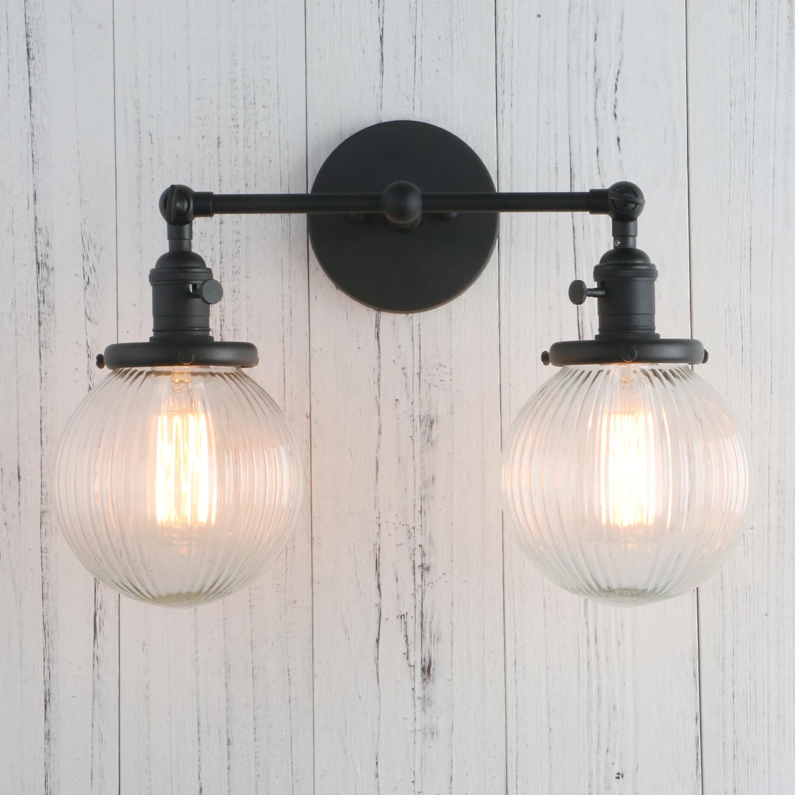 Vintage  with Globe Glass Shade 2 Lights Wall Sconces Double Head Wall Lights with Switch Retro Style Rustic Wall Lamps