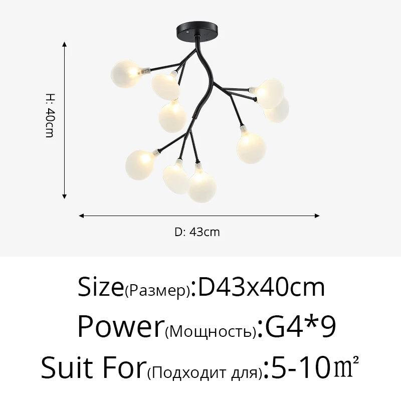 Nordic Glass Modern Firefly LED Chandelier Light Tree Branch Pendant Lamp Indoor Lighting Decorative Hanging Lamp For Home