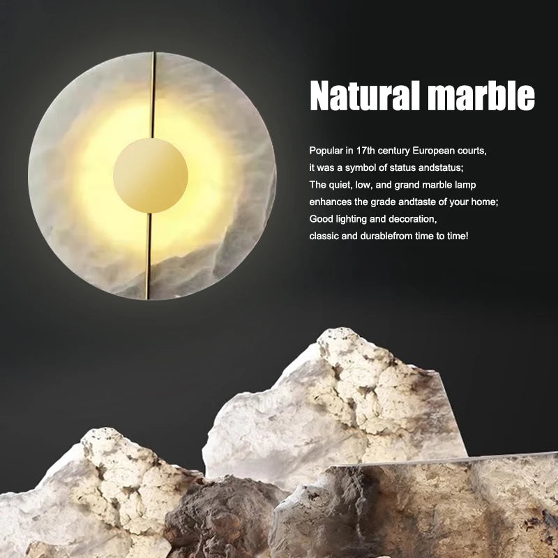 Nordic Modern Creative Marble Wall Lamp for Living Room Gold Copper Home Indoor Decoration LED Sconce Bedroom Bedside Round